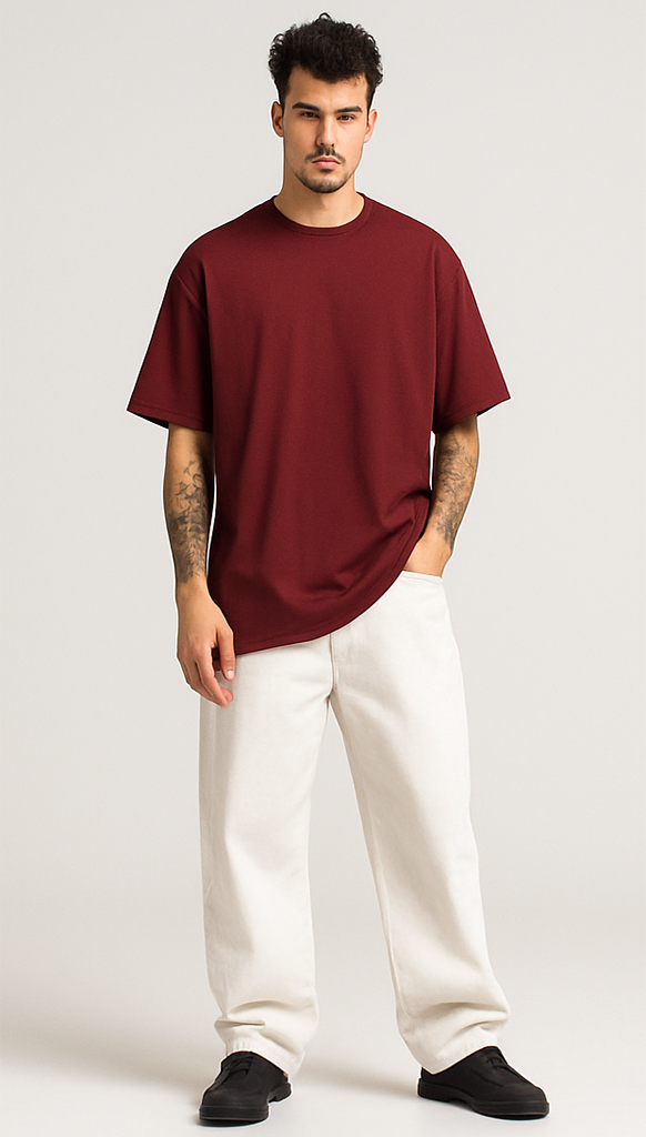 MARRON SOLID OVERSIZED T-SHIRT