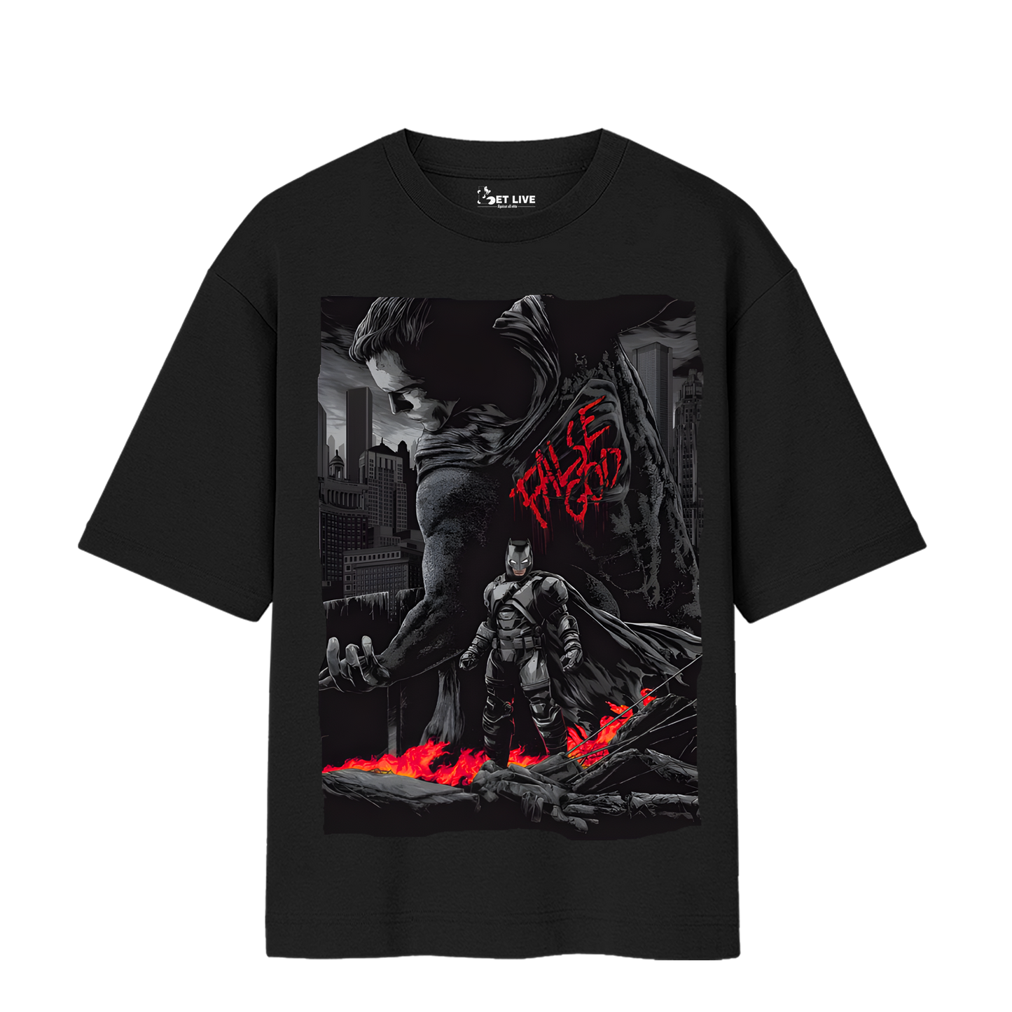 FALSE GOD DAWN OF JUSTICE OVERSIZED BLACK T-SHIRT