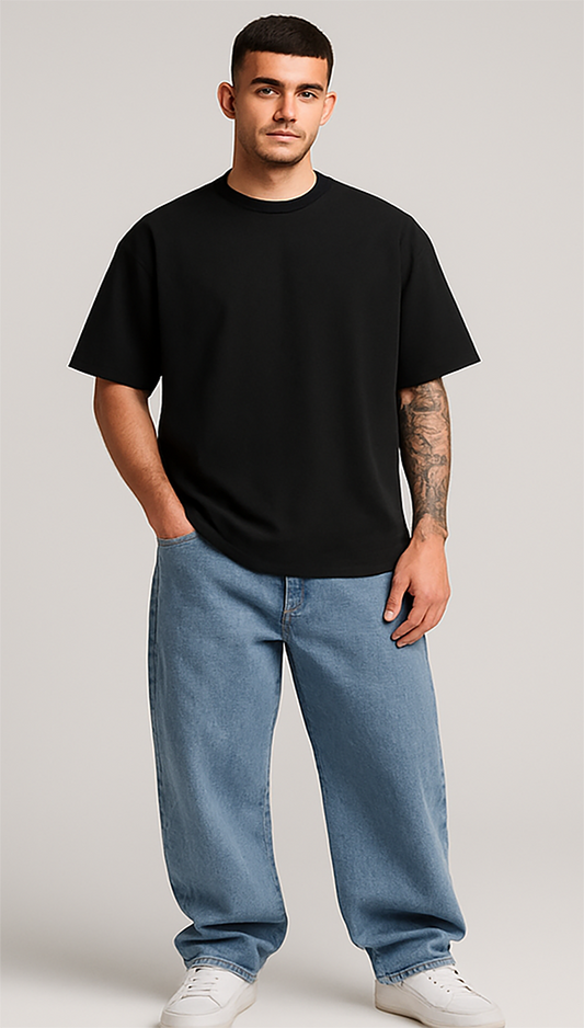BLACK SOLID OVERSIZED T-SHIRT