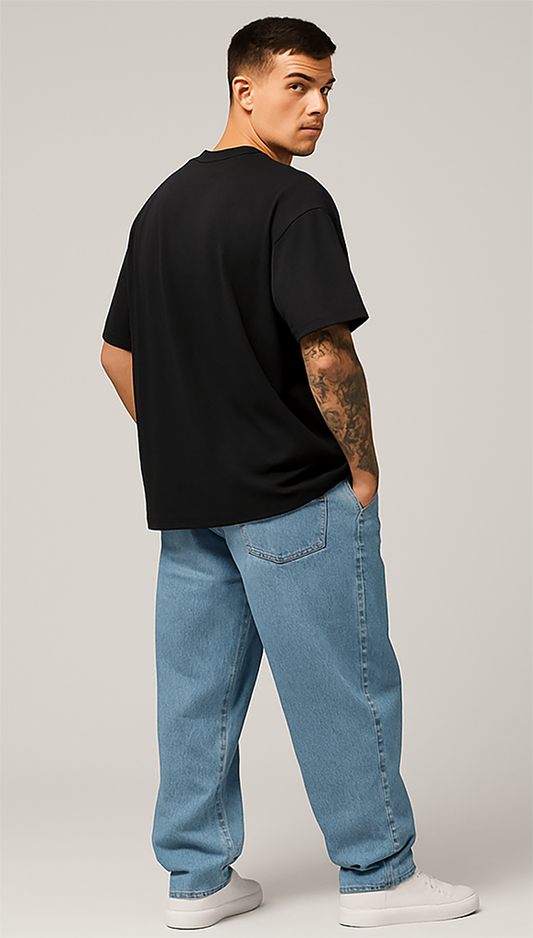 BLACK SOLID OVERSIZED T-SHIRT