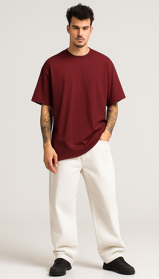 MARRON SOLID OVERSIZED T-SHIRT
