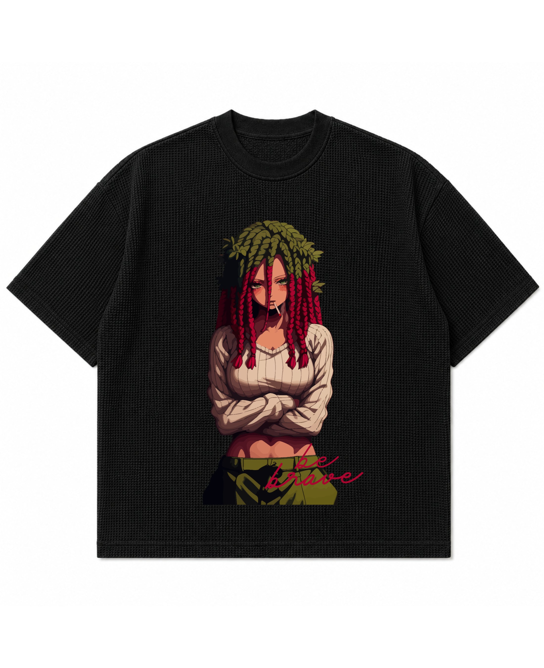 Black waffle boxy fit Front Design