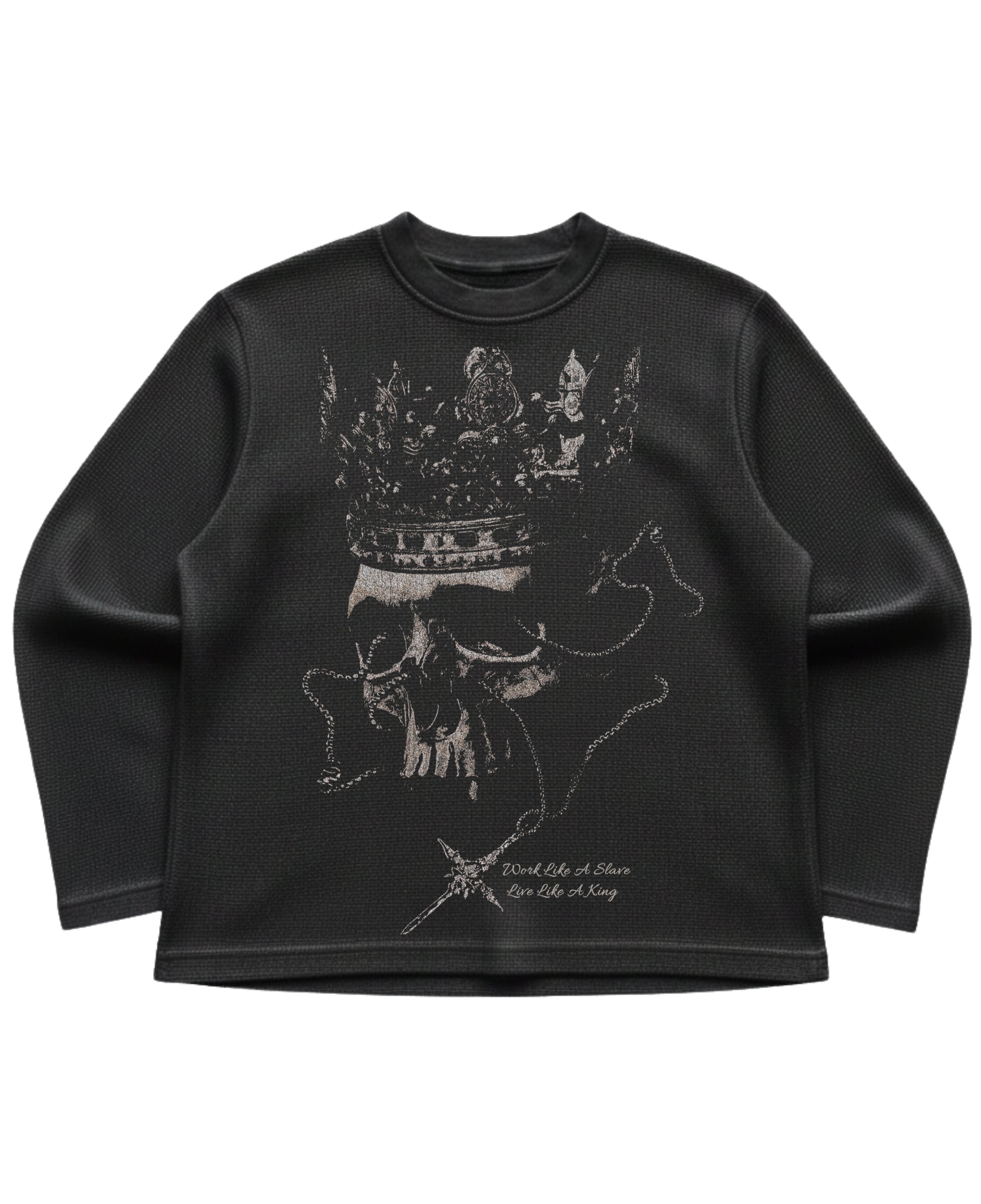 Black waffle knit oversized full-sleeve Front Design