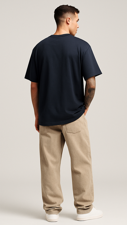 NAVY BLUE SOLID OVERSIZED T-SHIRT