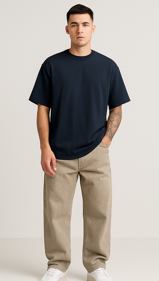 NAVY BLUE SOLID OVERSIZED T-SHIRT