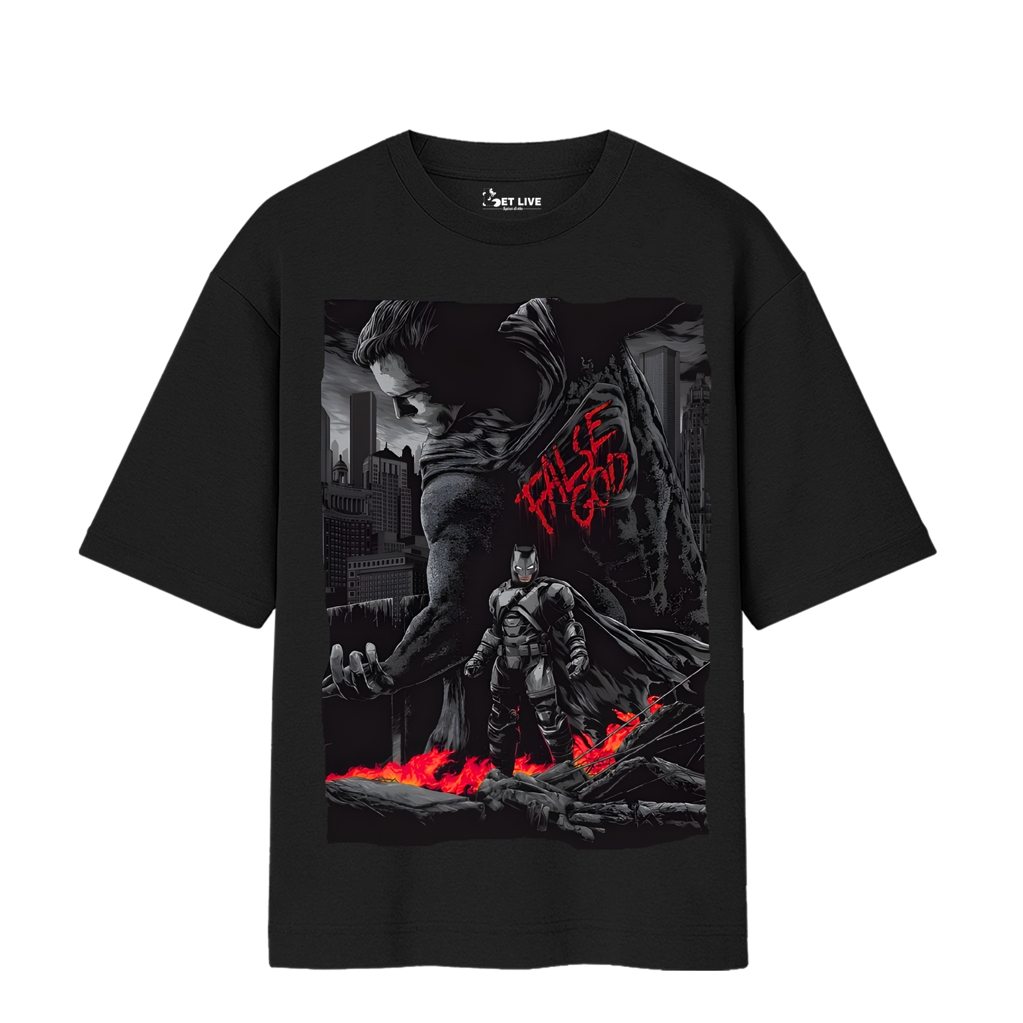 FALSE GOD DAWN OF JUSTICE OVERSIZED BLACK T-SHIRT